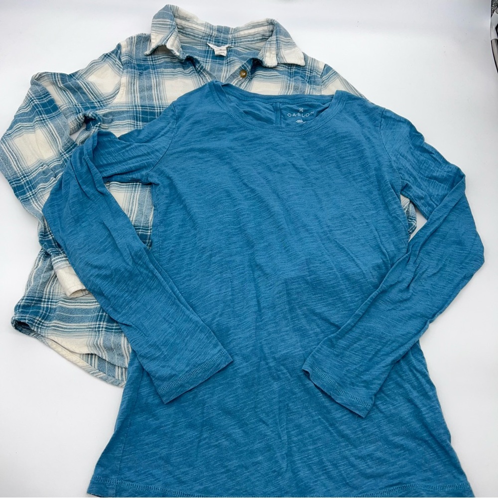 Caslon Lot of 2 Blue/White and Blue Casual Top Set-Size XS